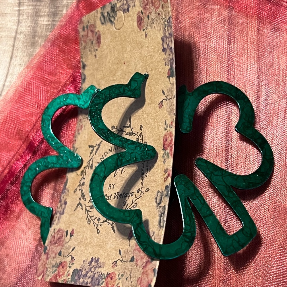 Green Shamrock Metal Hoop Earrings